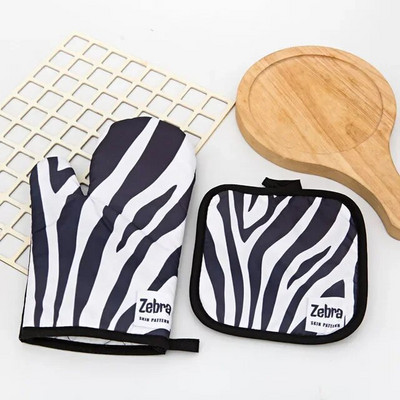1 set de tampon izolator cu model leopard pentru gătit mănuși pentru cuptor cu microunde, coacere, grătar, suporturi pentru cuptor, mănuși de cuptor, suport pentru oală, mănuși de bucătărie