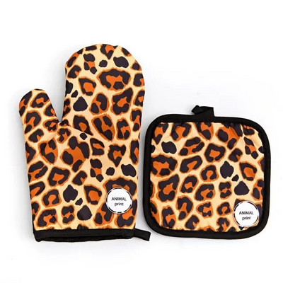 1 set de tampon izolator cu model leopard pentru gătit mănuși pentru cuptor cu microunde, coacere, grătar, suporturi pentru cuptor, mănuși de cuptor, suport pentru oală, mănuși de bucătărie