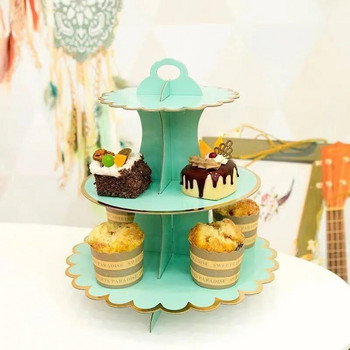Πτυσσόμενη χάρτινη βάση για τούρτες τριών επιπέδων Προμήθειες για πάρτι γενεθλίων Επιδόρπιο Επιδόρπιο Επιτραπέζιο κέικ Στάση πιάτου για cupcake Vintage