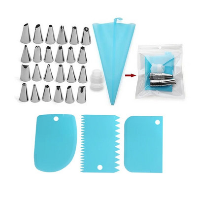 26 komada Plava silikonska vrećica za tijesto Nastavci za kremu za alate za ukrašavanje kolača 3 komada Rezač tijesta za slastice Ukras za fondant