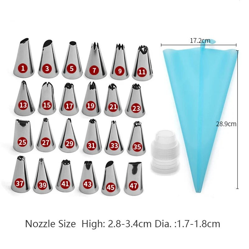 26 komada Plava silikonska vrećica za tijesto Nastavci za kremu za alate za ukrašavanje kolača 3 komada Rezač tijesta za slastice Ukras za fondant