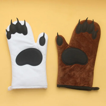 Чифт силиконови ръкавици за микровълнова печка Сладък мечешки нокът Изолационни ръкавици за фурна Кухненски консумативи за печене
