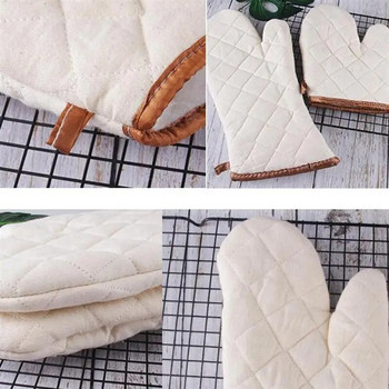 2 τμχ Λευκό βαμβακερό ύφασμα Αντιολισθητικό στη θερμότητα γάντια κουζίνας φούρνος γάντι Εργαλεία μαγειρικής για το σπίτι εστιατόριο