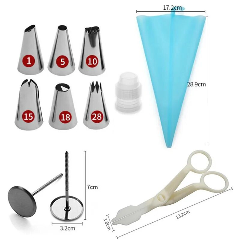 12kom/kutija Silikonska slastičarska vrećica Mlaznice za cijevi za glazuru Škare za kremu Podizač ruža Prijenos Savjeti za pečenje Alati za ukrašavanje kolača