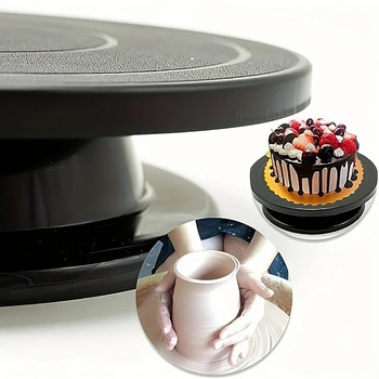 11-инчова черна пластмасова въртяща се маса за торта против хлъзгане, въртяща се торта, тесто, поставка за крем за декорация на сладкиши, въртяща се маса Направи си сам инструмент за печене на тиган
