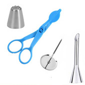 4PCS Puff cijevi od nehrđajućeg čelika Savjeti za mlaznice Trava Torta Cvijet Igla Nokti Škare Cupcake Krema za glazuru Alati za ukrašavanje fondana