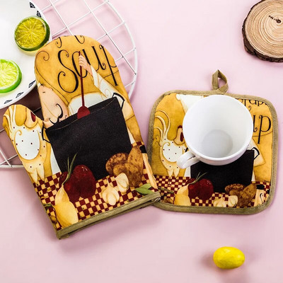 Otisnute rukavice za pećnicu i držači za lonce Set od 2 dijela Neklizajuće perive kuharske rukavice za pečenje na vrućoj ploči Kuhinja Blagovaonica Roštilj Roštilj