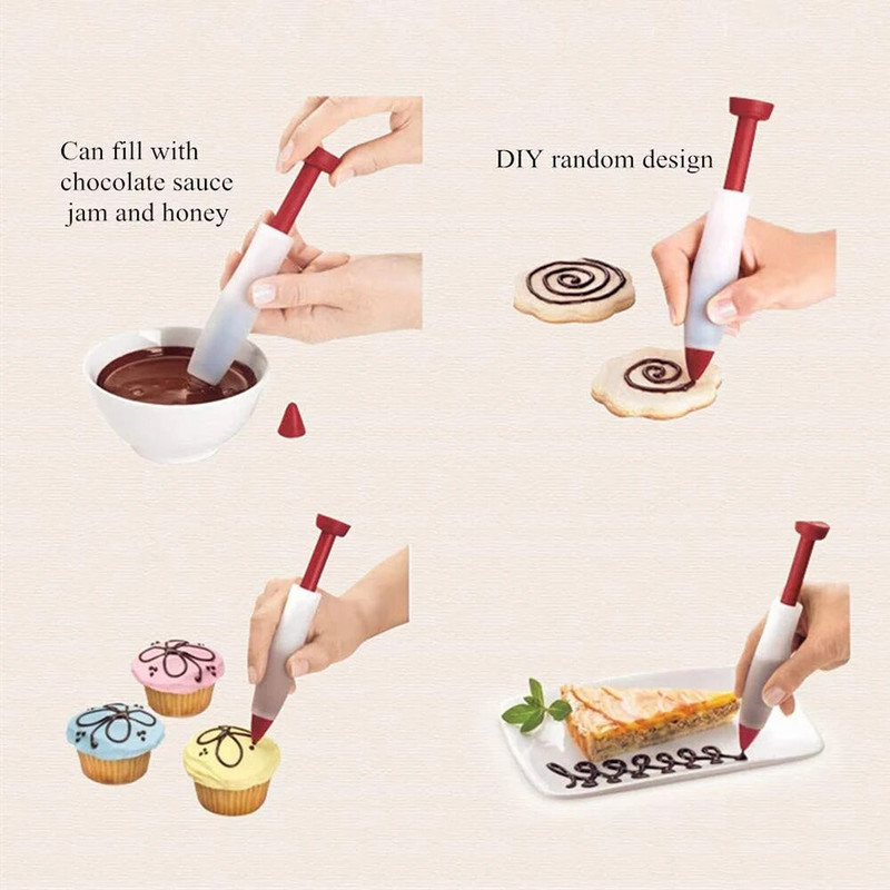 Stilo de scris din silicon Desert Unsoare pentru muls Pix Ciocolată Biscuiți Glazura Conducte Duze pentru patiserie Decorare tort DIY Instrumente de coacere