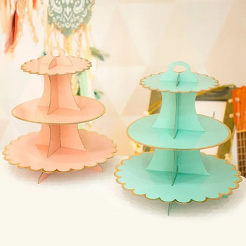 Στρογγυλό επιδόρπιο cupcake γενεθλίων μίας χρήσης 3 στρώσεων DIY Βάση επιδορπίου από χαρτί χειροτεχνίας Ράφι προβολής Εργαλεία για τούρτες για γάμους