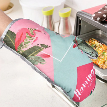 2 τμχ Γάντια μικροκυμάτων με μοτίβο Flamingo Βαμβακερά και λινό με επένδυση γάντια φούρνου ανθεκτικά σε υψηλή θερμοκρασία για εργαλείο μαγειρικής κουζίνας