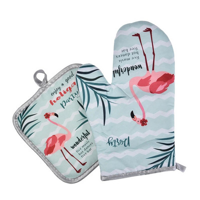 2 komada rukavica za mikrovalnu pećnicu s uzorkom flaminga Podstavljene pamučnim i lanenim rukavicama za pećnicu otpornim na visoke temperature za kuhinjski alat za kuhanje