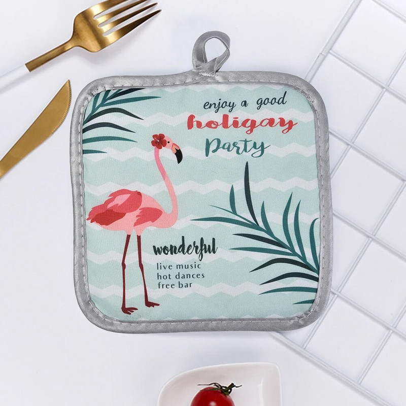 2 komada rukavica za mikrovalnu pećnicu s uzorkom flaminga Podstavljene pamučnim i lanenim rukavicama za pećnicu otpornim na visoke temperature za kuhinjski alat za kuhanje