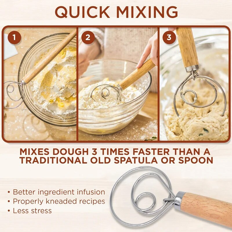 „Walfos“ nerūdijančio plieno daniškas tešlos šluotelės maišytuvas pyrago duonos tešlos tešlos rankinis maišytuvas Kiaušinių plakimo įrankis kepimo konditerijos trintuvas