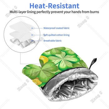 St.patrick Day Clovers Златна монета Ръкавици за фурна Комплект от 2 топлоустойчиви за мъже жени за готвене Грил Кухненски аксесоари