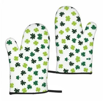 St. Patrick Day Clovers Zlatni novčić Rukavice za pećnicu Set od 2 otporne na toplinu za muškarce Žene za kuhanje Kuhinjski dodaci za roštiljanje
