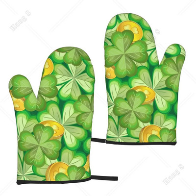 St. Patrick Day Clovers Zlatni novčić Rukavice za pećnicu Set od 2 otporne na toplinu za muškarce Žene za kuhanje Kuhinjski dodaci za roštiljanje