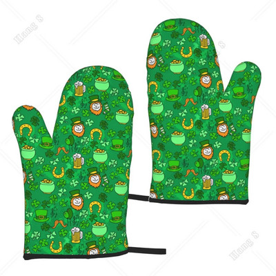 St. Patrick Day Clovers Zlatni novčić Rukavice za pećnicu Set od 2 otporne na toplinu za muškarce Žene za kuhanje Kuhinjski dodaci za roštiljanje