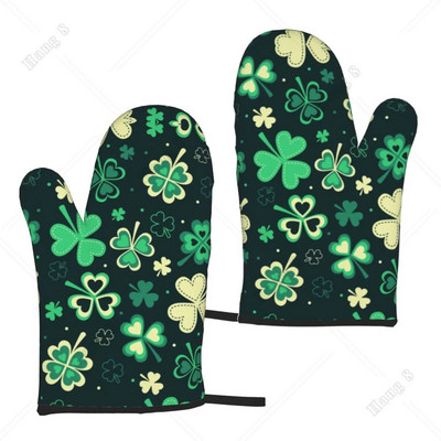 St. Patrick Day Clovers Zlatni novčić Rukavice za pećnicu Set od 2 otporne na toplinu za muškarce Žene za kuhanje Kuhinjski dodaci za roštiljanje