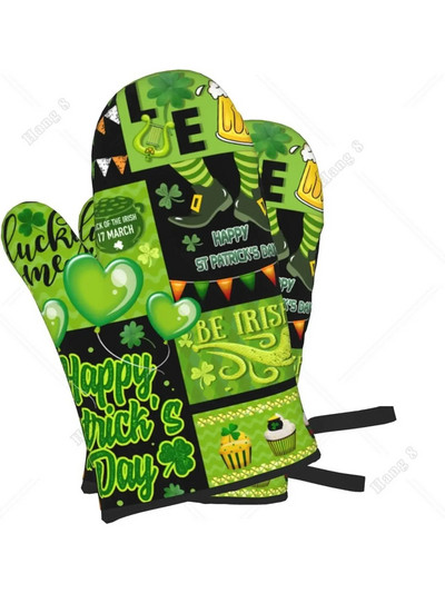 St. Patrick Day Clovers Zlatni novčić Rukavice za pećnicu Set od 2 otporne na toplinu za muškarce Žene za kuhanje Kuhinjski dodaci za roštiljanje