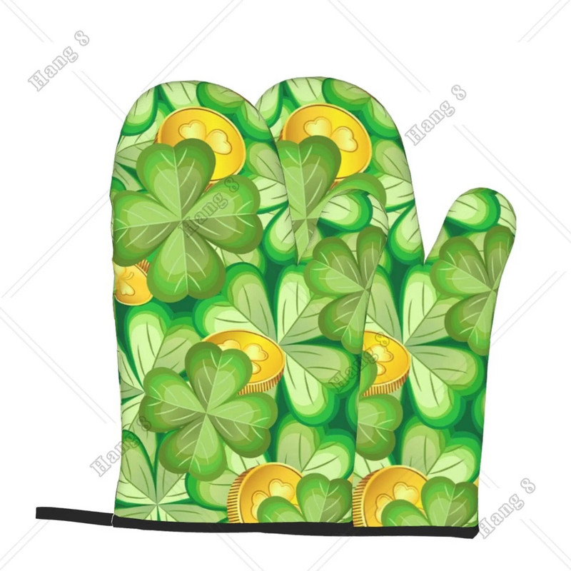St. Patrick Day Clovers Zlatni novčić Rukavice za pećnicu Set od 2 otporne na toplinu za muškarce Žene za kuhanje Kuhinjski dodaci za roštiljanje