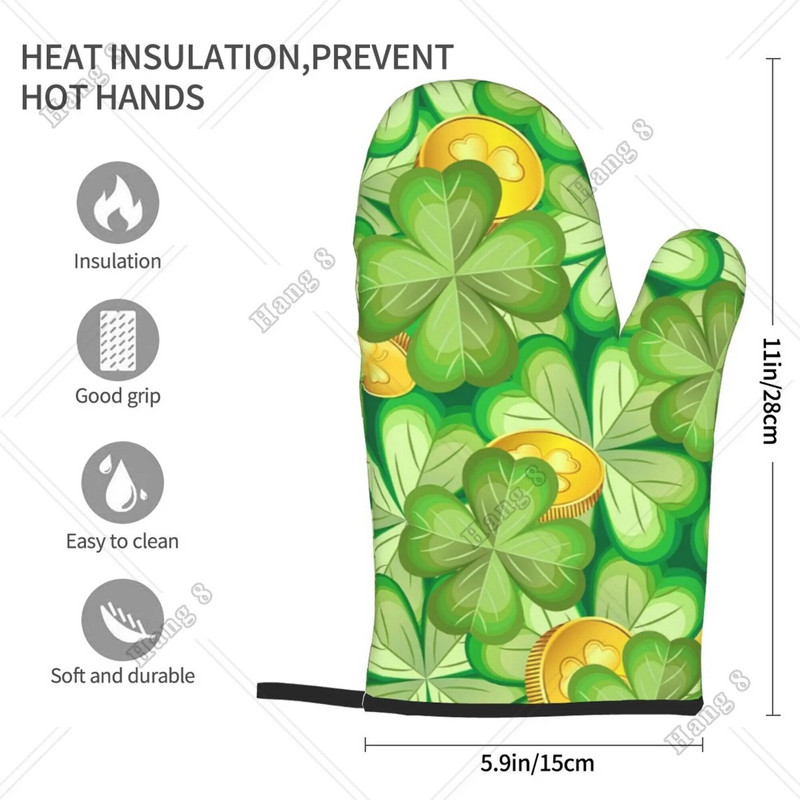 St. Patrick Day Clovers Zlatni novčić Rukavice za pećnicu Set od 2 otporne na toplinu za muškarce Žene za kuhanje Kuhinjski dodaci za roštiljanje