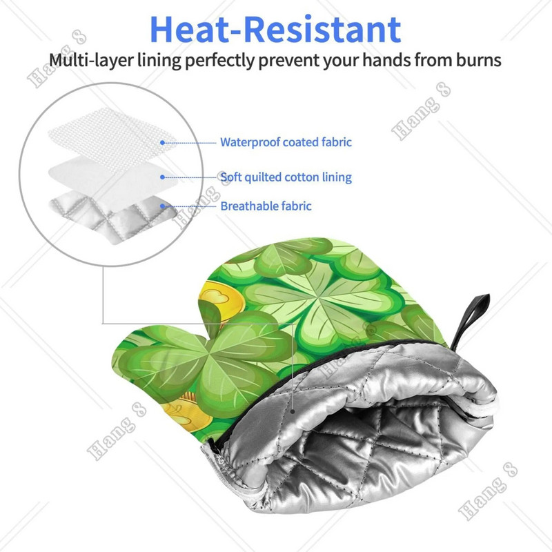 St. Patrick Day Clovers Zlatni novčić Rukavice za pećnicu Set od 2 otporne na toplinu za muškarce Žene za kuhanje Kuhinjski dodaci za roštiljanje