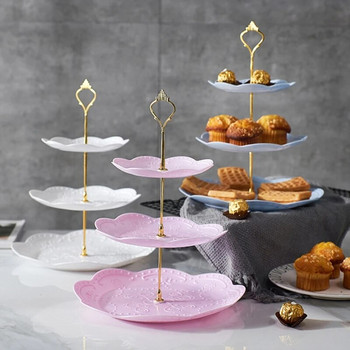 Αποσπώμενη βάση για κέικ Ευρωπαϊκή βάση ζαχαροπλαστικής 3 στρώσεων cupcake με φρούτα πιάτο επιδόρπιο γαμήλια διακόσμηση σπιτιού