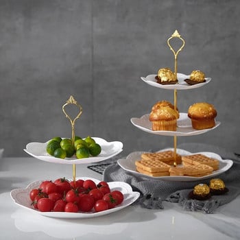 Подвижна стойка за торта Европейски 3-слоен сладкиш Кекс с плодова чиния Десертна стойка Сватбена украса за дома