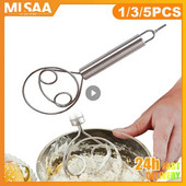 Daniškas tešlos plaktuvas su medine rankena nerūdijančio plieno olandiško stiliaus duonos tešlos maišytuvas, skirtas virtuvės kepimui Virtuvės priedai