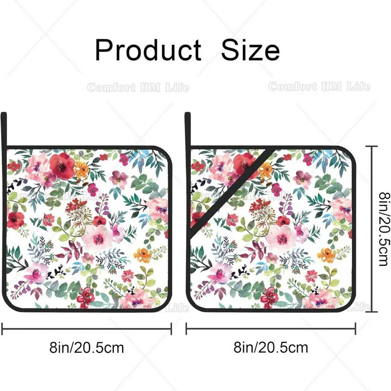 Držači za lonce s cvjetnim cvijećem u akvarelu Set od 2 kuhinjska držača za lonce otporne na toplinu za kuhanje u mikrovalnoj pećnici Završne posude u pećnici