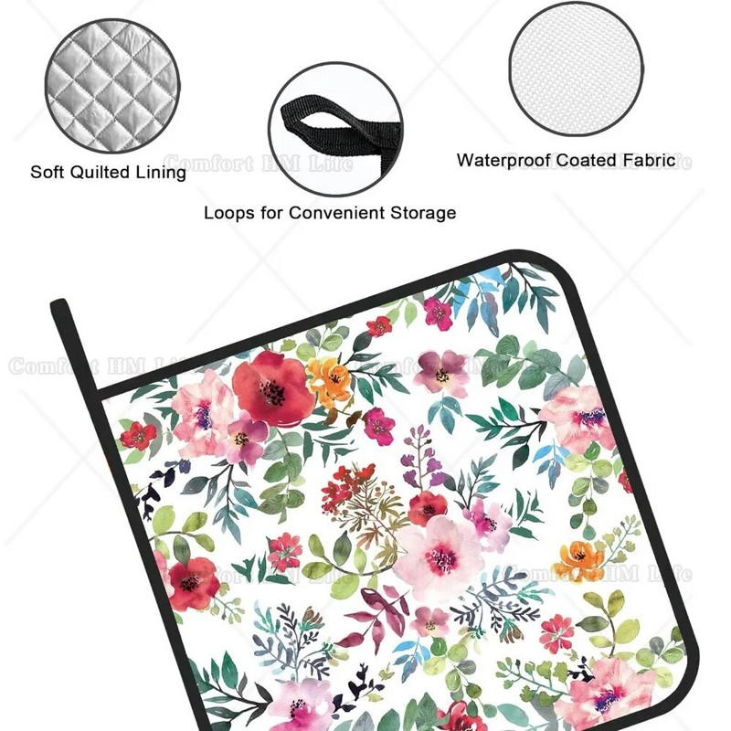 Držači za lonce s cvjetnim cvijećem u akvarelu Set od 2 kuhinjska držača za lonce otporne na toplinu za kuhanje u mikrovalnoj pećnici Završne posude u pećnici