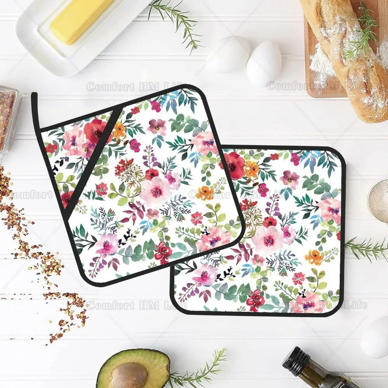 Držači za lonce s cvjetnim cvijećem u akvarelu Set od 2 kuhinjska držača za lonce otporne na toplinu za kuhanje u mikrovalnoj pećnici Završne posude u pećnici