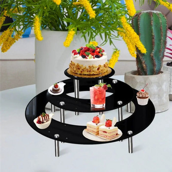 Акрилна стойка за витрина за торта Рафт за кексчета Многопластов кръгъл държач за десерт Поддържаща основа Бюфет Поднос за презентации за сватбено парти