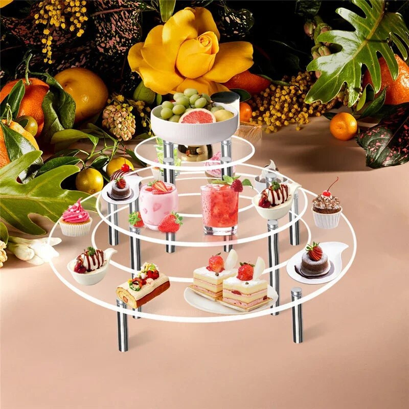 Akrilni stalak za izlaganje kolača Polica za kolače Višeslojni okrugli držač za desert Potporna baza Buffet Prezentacijski pladanj za svatove