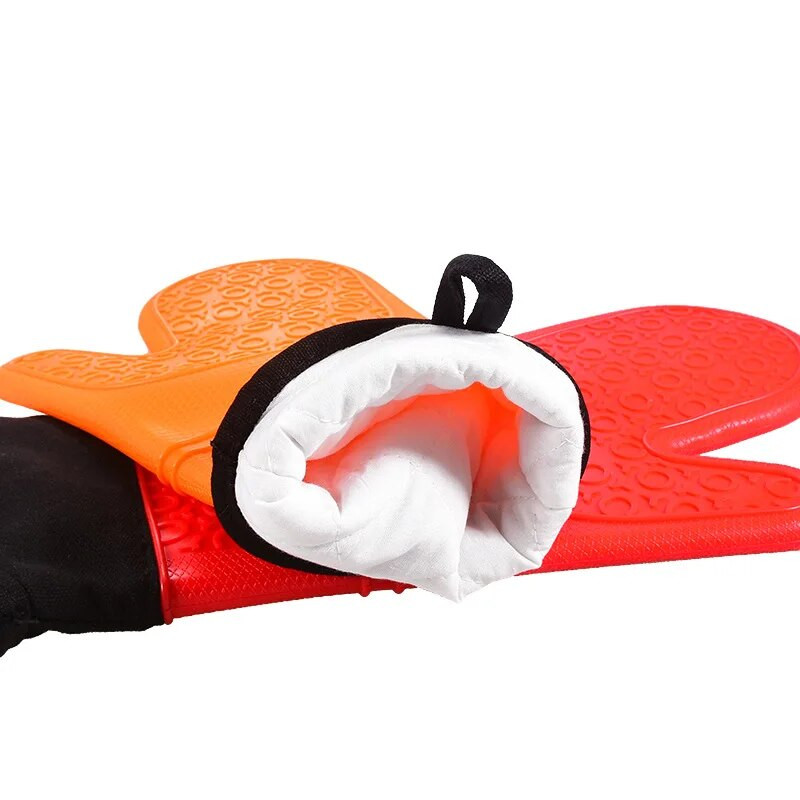 1 vnt. izoliacinės silikoninės neslystančios orkaitės pirštinės ideali apsauga su ypač ilgu storu dygsniuotu medvilniniu įdėklu silikono kepsninės pirštinės