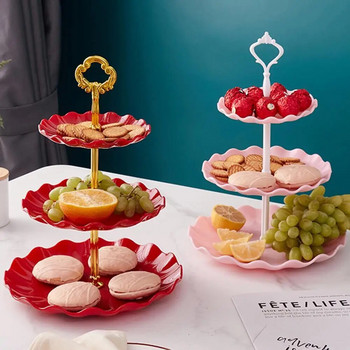 3-етажна стойка за кексчета, държач за чинии с плодове, десерти, закуски, бонбони, стойка за шведска маса, кула за коледно сватбено тържество, държач за кексчета, чиния
