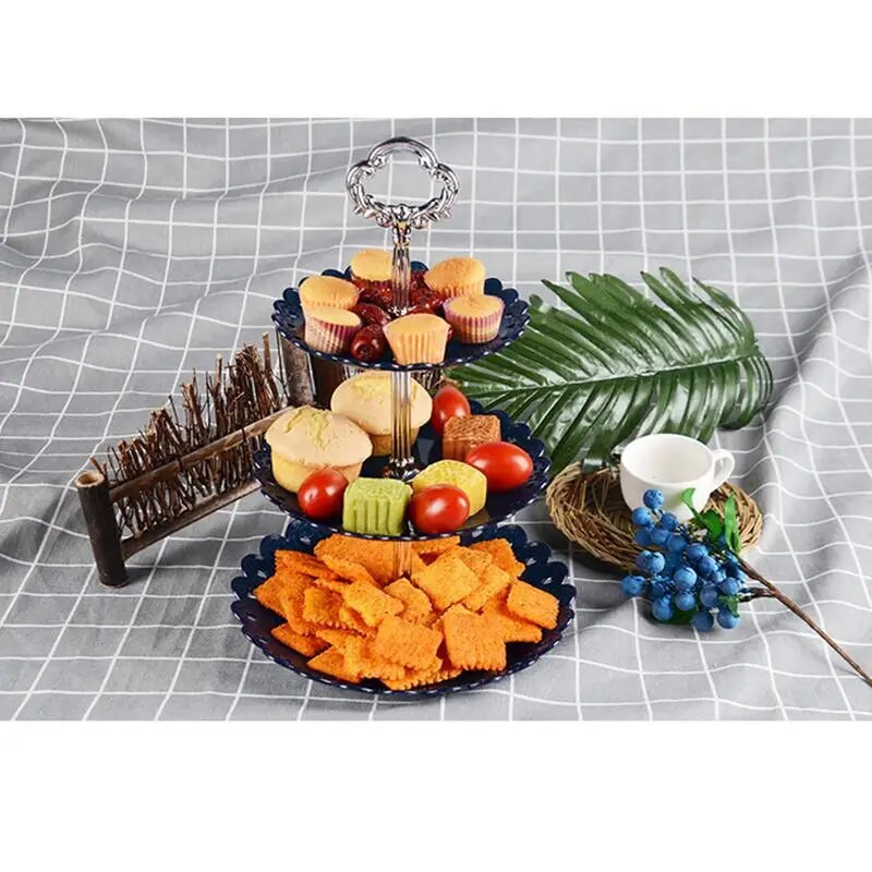 Plastični stalak za torte na 3 kata Stalak za torte za popodnevni čaj Tanjuri za svadbene torte Posuđe za zabavu Slastičarnica Troslojni stalak za torte