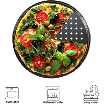 Тава за пица с дупки Перфорирана тава с незалепващо покритие от въглеродна стомана за фурна Pizza Crisper Pan Може да се мие в съдомиялна машина