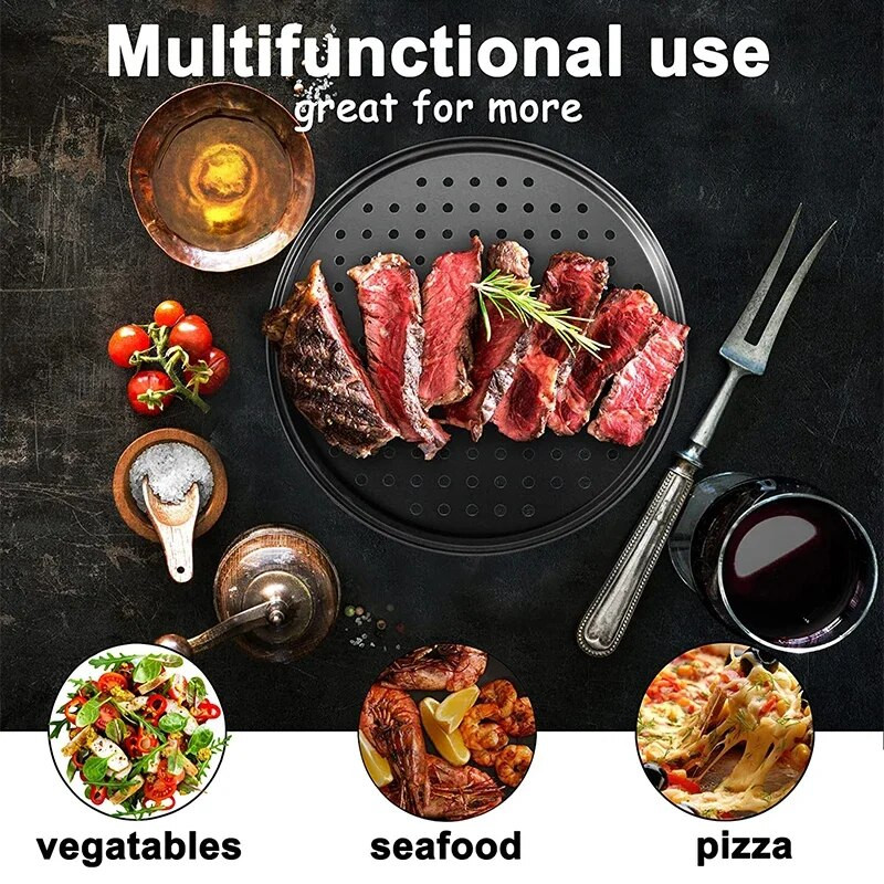 Posuda za pizzu s rupama Perforirana neljepljiva posuda za pizzu od ugljičnog čelika za pećnicu Pizza Crisper Posuda za pranje u perilici posuđa