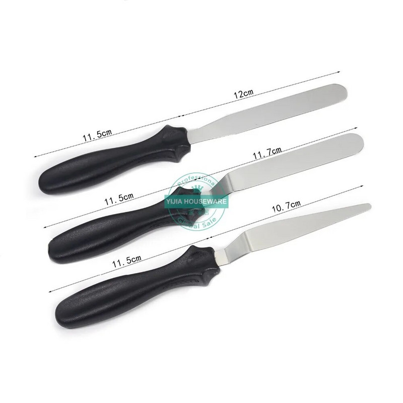 Set de 3 cuțite paletă cu spatulă cu manivelă mică / unghiulară, prăjituri / Glazură / Sugarcraft / Fondant - Instrumente pentru decorarea torturilor