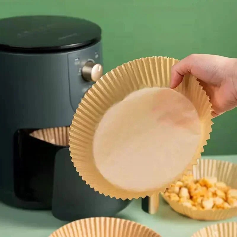 50PCS Friteza za zrak Specijalni papir Silikonsko ulje Ladica za papir Držač papira Okrugli držač papira koji upija ulje Podloga za hranu Papir za pečenje Papir