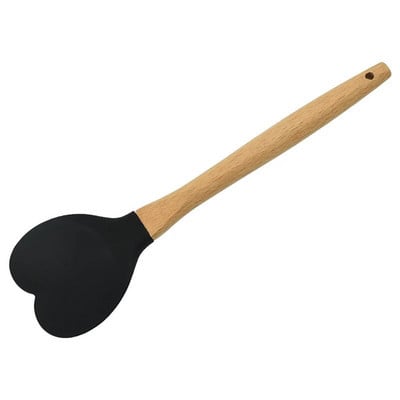 1x Spatule de patiserie din silicon în formă de inimă, cu mâner de lemn, lingură pentru prăjituri, accesorii pentru copt, unelte de bucătărie, accesorii, ustensile