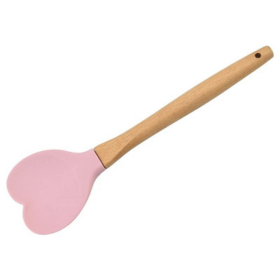 1x Spatule de patiserie din silicon în formă de inimă, cu mâner de lemn, lingură pentru prăjituri, accesorii pentru copt, unelte de bucătărie, accesorii, ustensile