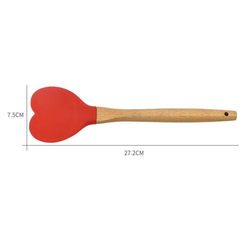 1x Spatule de patiserie din silicon în formă de inimă, cu mâner de lemn, lingură pentru prăjituri, accesorii pentru copt, unelte de bucătărie, accesorii, ustensile