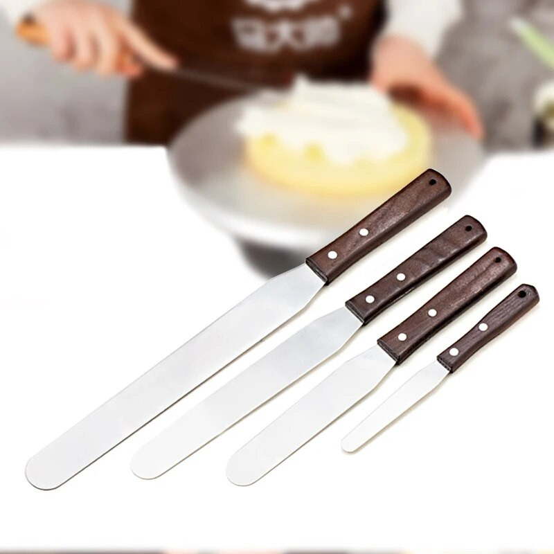 4 6 8 10 hüvelykes spatula tortadíszítő eszközök Rozsdamentes acél fa nyelű kés Spatula a torták simább jegesítéséhez