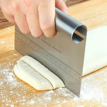 Скрепер за тесто за пица от неръждаема стомана Шпатули за печене на тесто Инструменти за рязане на торта с мерителна скала Кухненски аксесоари