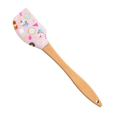 1 buc. Racletă de copt pentru cremă de silicon cu mâner lung din lemn Spatulă antiaderentă de bucătărie Blendere de patiserie Mixer de unt Instrumente de copt