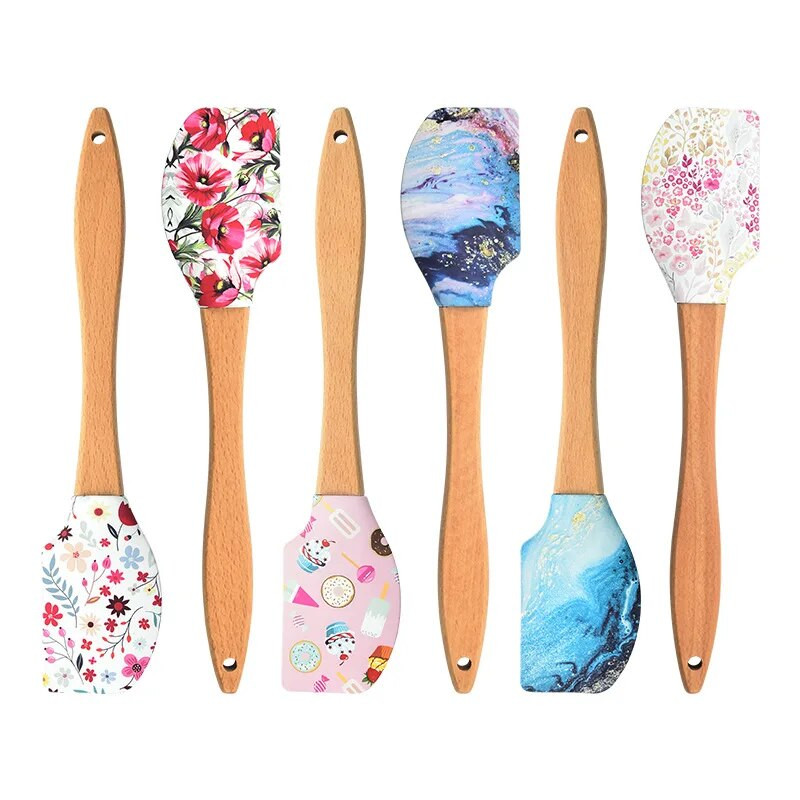 1 buc. Racletă de copt pentru cremă de silicon cu mâner lung din lemn Spatulă antiaderentă de bucătărie Blendere de patiserie Mixer de unt Instrumente de copt