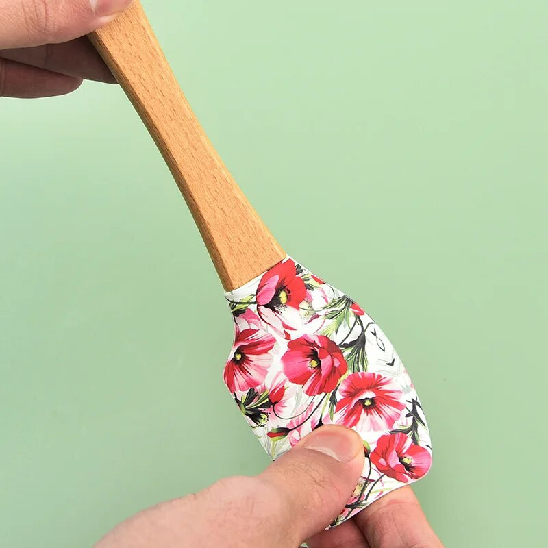 1 buc. Racletă de copt pentru cremă de silicon cu mâner lung din lemn Spatulă antiaderentă de bucătărie Blendere de patiserie Mixer de unt Instrumente de copt