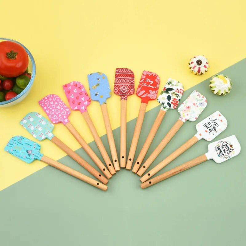 22,7x4,5 cm tapadásmentes szilikon torta spatula fa nyelű csokoládé vaj keverő tészta krém kaparó sütő konyhai kiegészítők